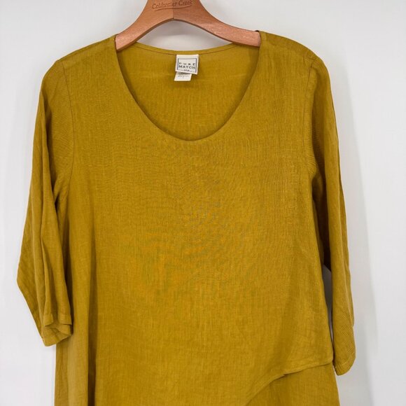 Pure Match Womens  chartreuse Tunic Top  3/4 Sleeves size large linen lagenlook - Picture 8 of 15